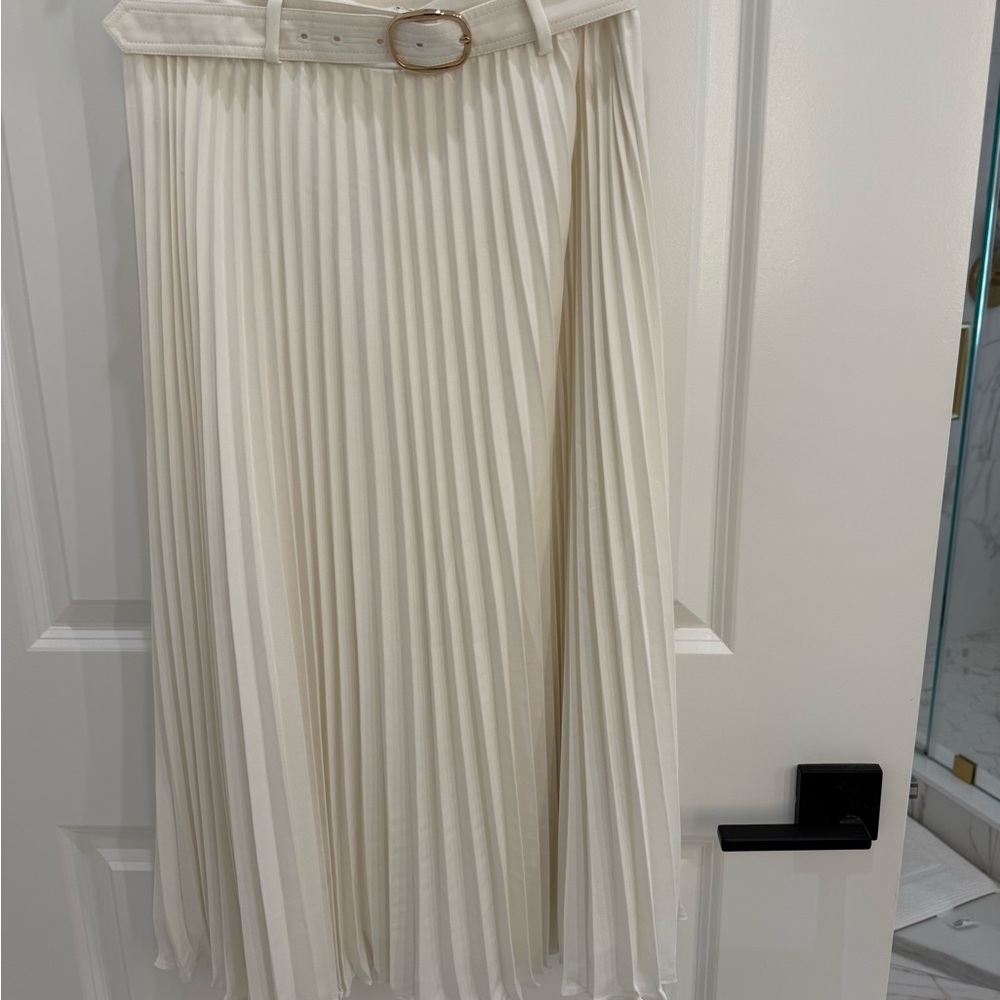 Ann Taylor Cream Pleated Midi Skirt with Belt